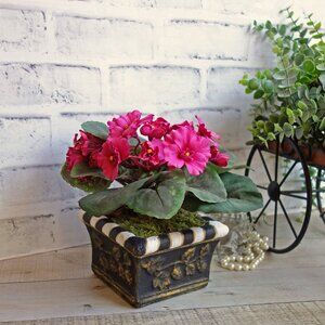 Black White Checked Flower Pot Floral Arrangement Checked Urn Checked Planter